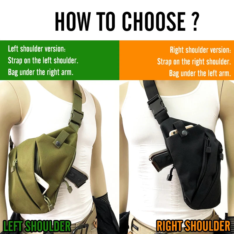 Tactical Chest Shoulder Bag – Concealed Nylon Holster Pack for Hunting, Hiking & Off-Grid Carry | Left/Right Fit
