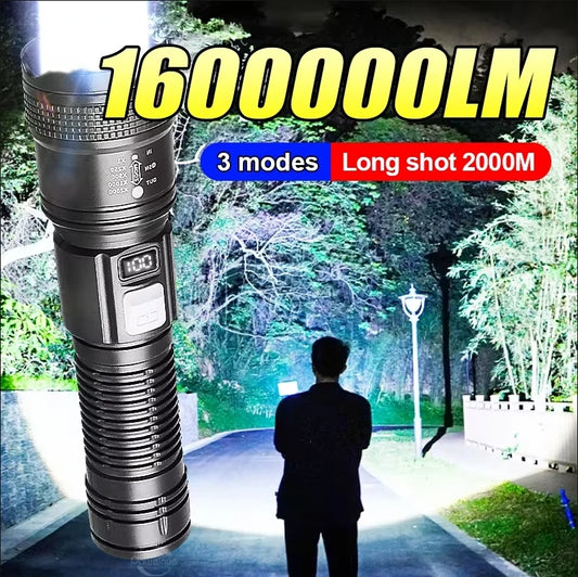 Trail Torch Pro – 1.6M Lumen Rechargeable Tactical LED Flashlight | Waterproof & Zoomable Outdoor Gear